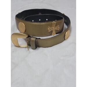 Vintage Gold and Green Art Deco Avignon Leather Belt Size 28/M
